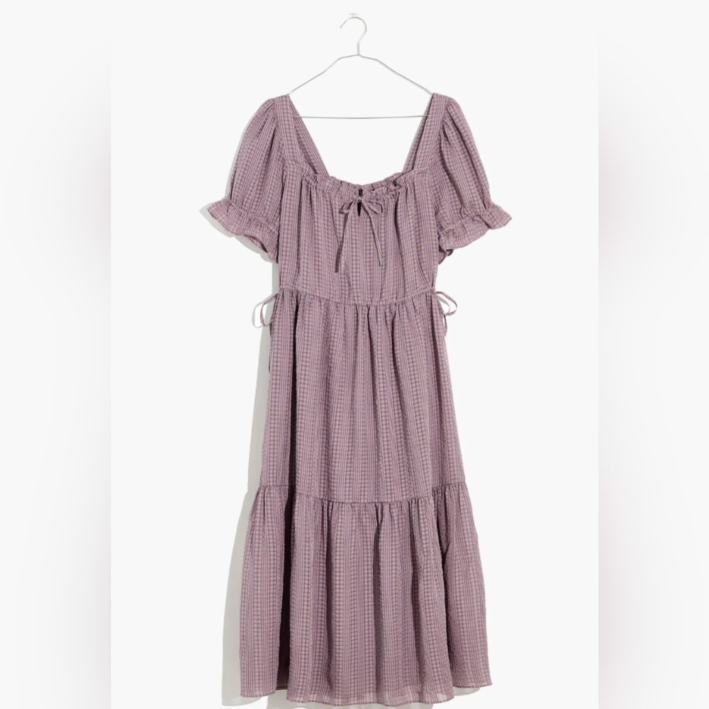 Madewell Lavender Purple Square-Neck Tiered Midi Dress Short Sleeve Peasant
